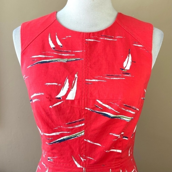 Anthropologie Maeve Berru Sailboat Shift Dress Size Red White Preppy Nautical 4 - Picture 12 of 16